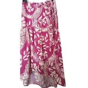 Christian Siriano Maxi Wrap Skirt Size  Medium Purple Beige Tropical Linen Blend